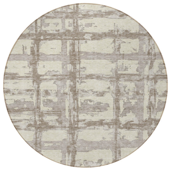 Homeroots 3' Stylish Beige Brown Taupe Striped Washable Area Rug For Indoor And Outdoor Comfort And Charm 8' Round Polyester 584466