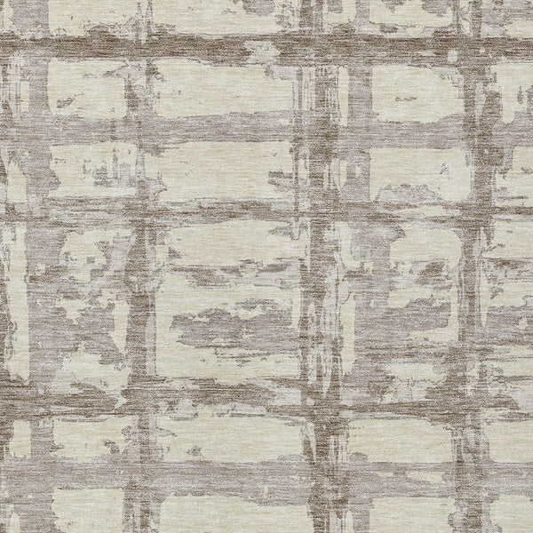 Homeroots 3' Stylish Beige Brown Taupe Striped Washable Area Rug For Indoor And Outdoor Comfort And Charm 9' X 12' Polyester 584468