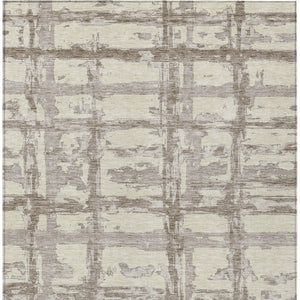 Homeroots 3' Stylish Beige Brown Taupe Striped Washable Area Rug For Indoor And Outdoor Comfort And Charm 10' X 14' Polyester 584469