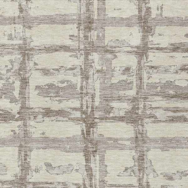 Homeroots 3' Stylish Beige Brown Taupe Striped Washable Area Rug For Indoor And Outdoor Comfort And Charm 10' X 14' Polyester 584469