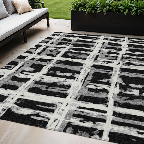 Homeroots 3' Stylish Beige Brown Taupe Striped Washable Area Rug For Indoor And Outdoor Comfort And Charm 5' X 8' Polyester 584471