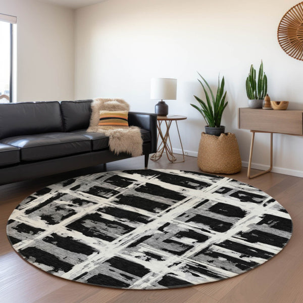 Homeroots 3' Stylish Beige Brown Taupe Striped Washable Area Rug For Indoor And Outdoor Comfort And Charm 8' Round Polyester 584472