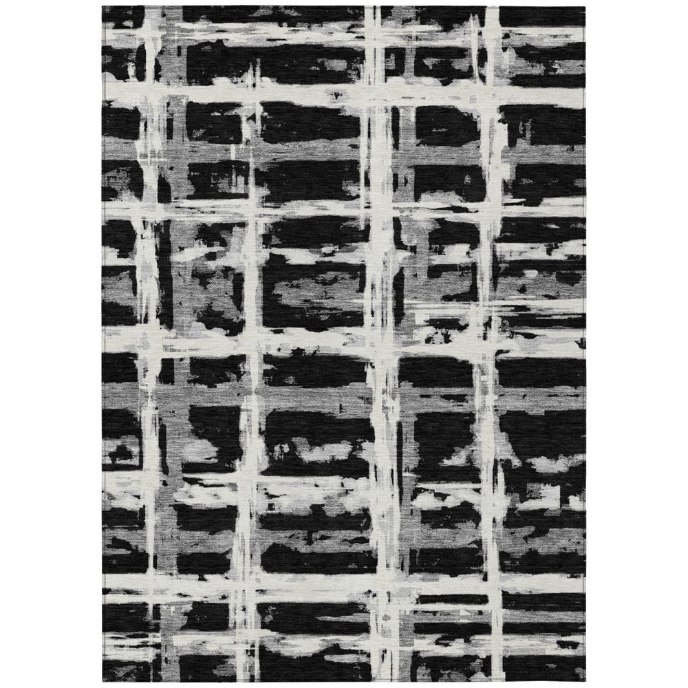 HomeRoots 5' Stylish Black Gray Silver Striped Area Rug - Durable, Washable, Perfect for Indoor & Outdoor Use 8' X 10' 584473