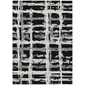 HomeRoots 5' Stylish Black Gray Silver Striped Area Rug - Durable, Washable, Perfect for Indoor & Outdoor Use 8' X 10' 584473