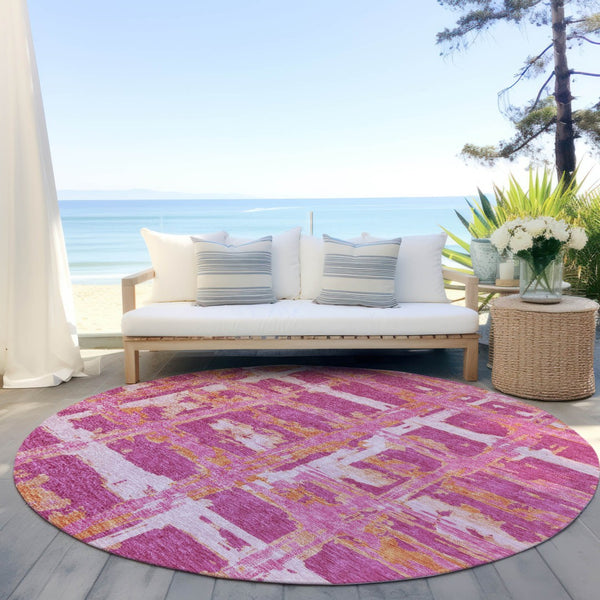 Homeroots 3' Stylish Beige Brown Taupe Striped Washable Area Rug For Indoor And Outdoor Comfort And Charm 8' Round Polyester 584478