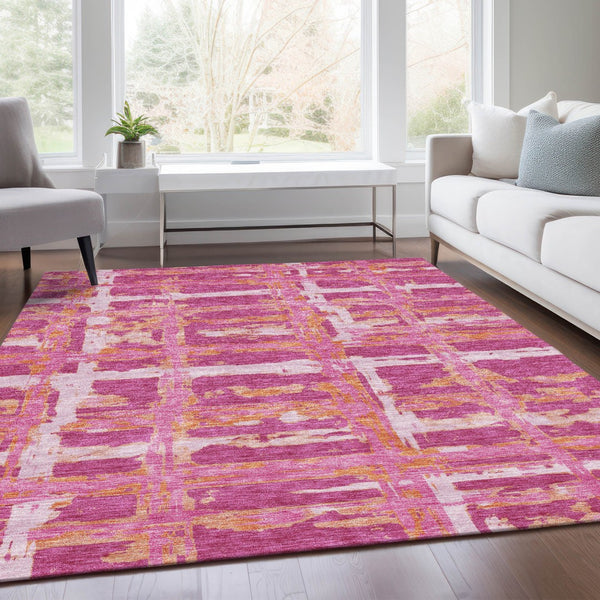 Homeroots 3' Stylish Beige Brown Taupe Striped Washable Area Rug For Indoor And Outdoor Comfort And Charm 8' X 10' Polyester 584479