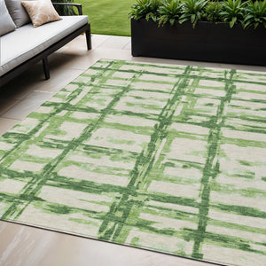 Homeroots 3' Stylish Beige Brown Taupe Striped Washable Area Rug For Indoor And Outdoor Comfort And Charm 5' X 8' Polyester 584483