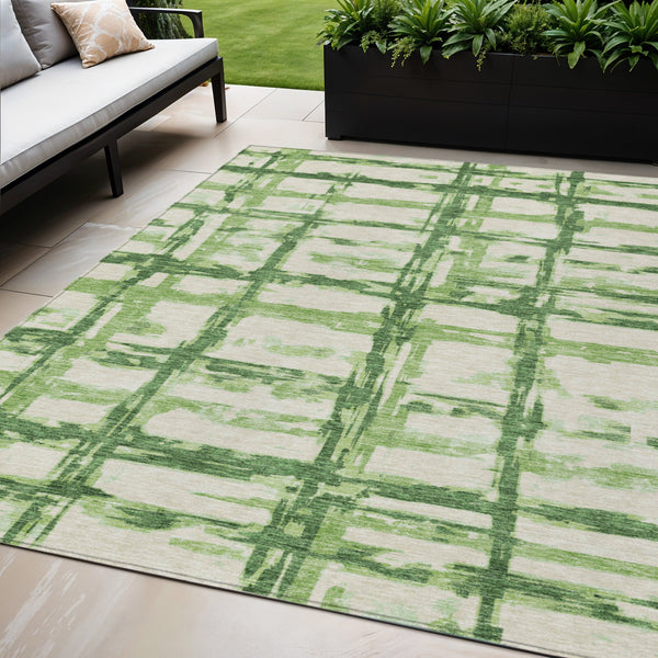 Homeroots 3' Stylish Beige Brown Taupe Striped Washable Area Rug For Indoor And Outdoor Comfort And Charm 5' X 8' Polyester 584483