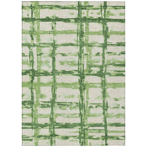 HomeRoots 5' Durable Artichoke Green and Emerald Striped Washable Area Rug for Indoor and Outdoor Use 5' X 8' 584483
