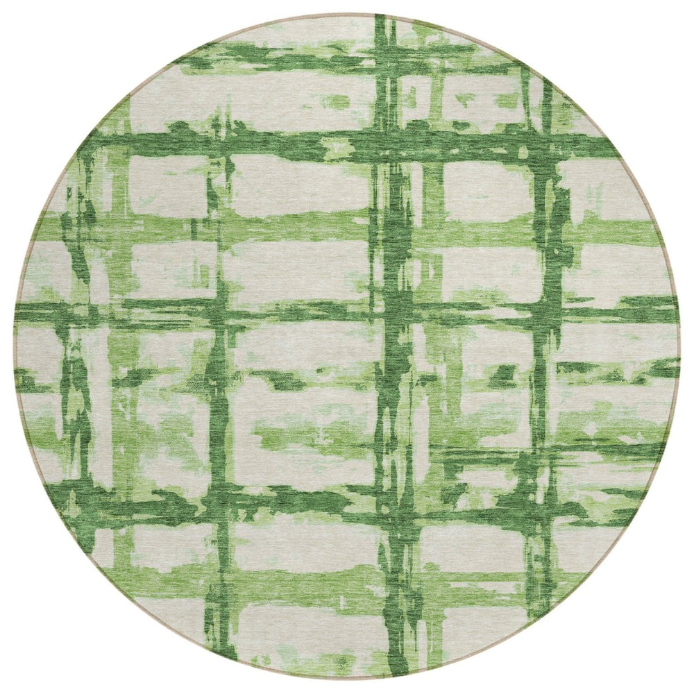 HomeRoots 5' Durable Artichoke Green and Emerald Striped Washable Area Rug for Indoor and Outdoor Use 8' Round 584484
