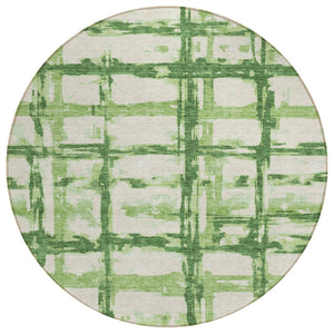 HomeRoots 5' Durable Artichoke Green and Emerald Striped Washable Area Rug for Indoor and Outdoor Use 8' Round 584484