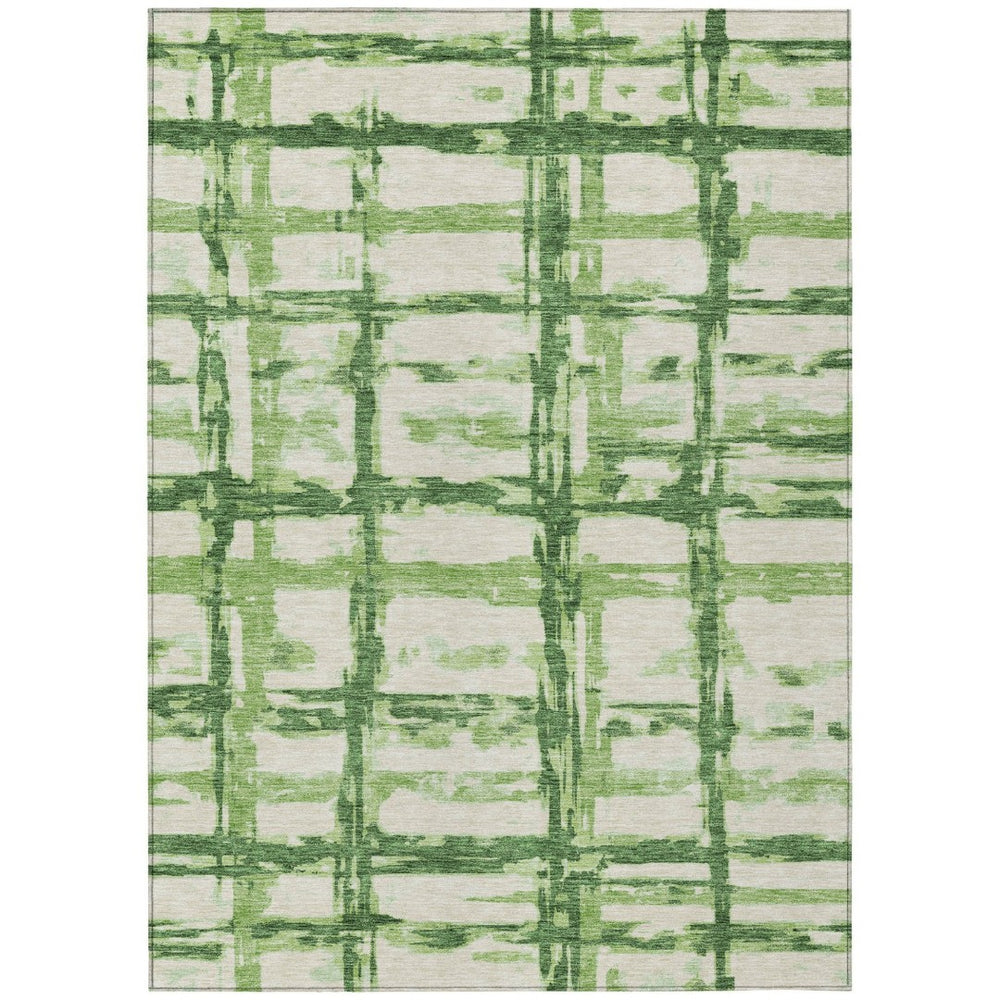 HomeRoots 9' Durable Artichoke Green and Emerald Striped Washable Area Rug for Indoor and Outdoor Use 9' X 12' 584486