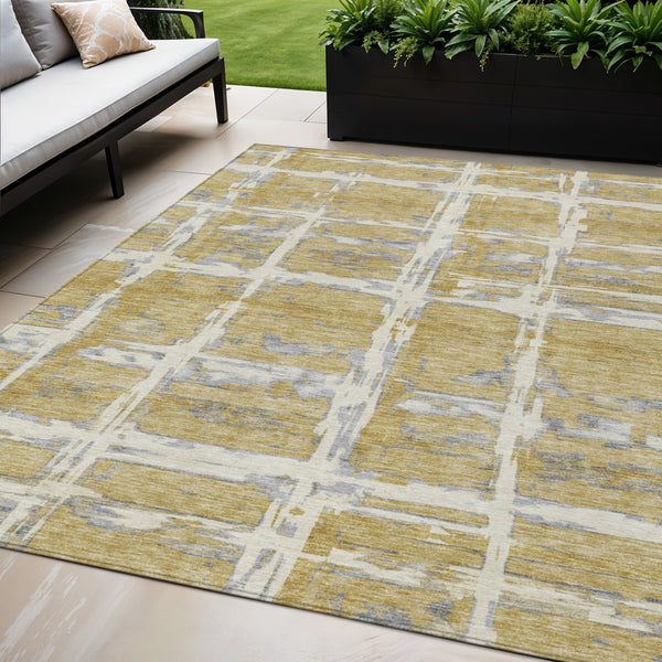 Homeroots 3' Stylish Beige Brown Taupe Striped Washable Area Rug For Indoor And Outdoor Comfort And Charm 5' X 8' Polyester 584489