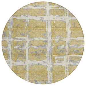 HomeRoots 5' Gold Beige and Gray Striped Area Rug - Stylish, Washable Design for Indoor and Outdoor Spaces 8' Round 584490