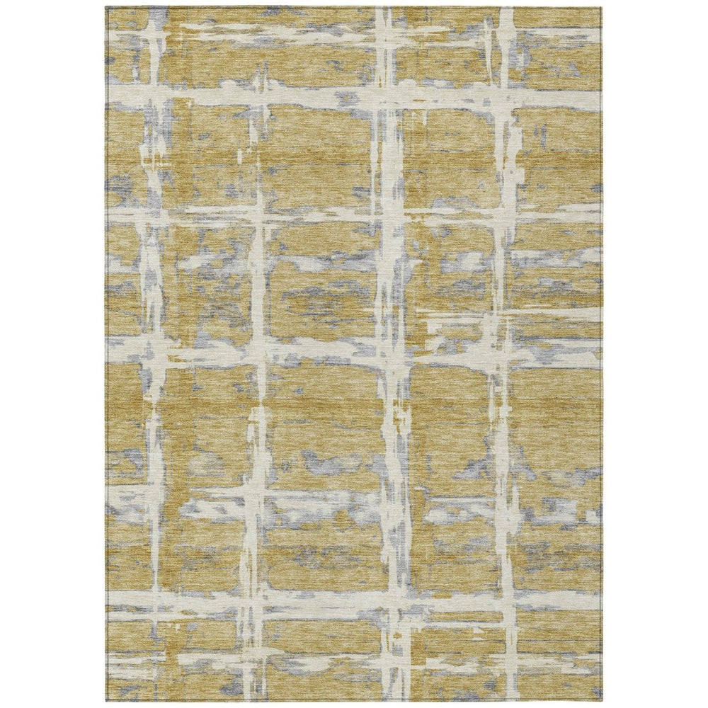 HomeRoots 5' Gold Beige and Gray Striped Area Rug - Stylish, Washable Design for Indoor and Outdoor Spaces 10' X 14' 584493