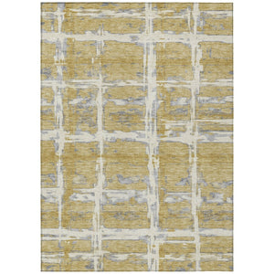 HomeRoots 5' Gold Beige and Gray Striped Area Rug - Stylish, Washable Design for Indoor and Outdoor Spaces 10' X 14' 584493