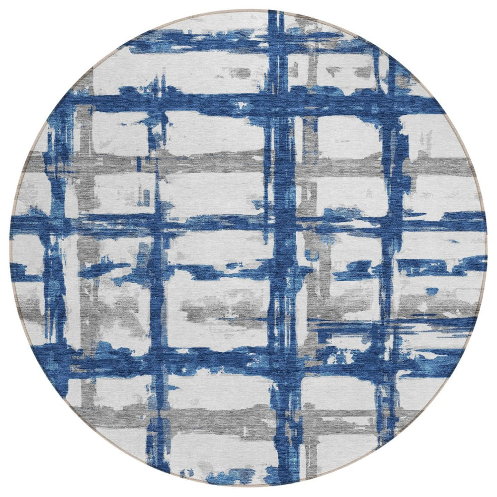 HomeRoots 5' Stylish Washable Striped Area Rug in Navy, Gray & Silver - Perfect for Indoor and Outdoor Spaces 8' Round 584496
