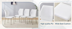 English Elm Luxury White Pu Dining Chair Set Of 6 - Modern Comfort With High Resilience Foam & Silver Legs W1151P282701