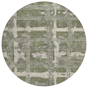 HomeRoots 5' Striped Indoor Outdoor Area Rug in Olive Green, Gray & Beige – Durable, Washable & Versatile Design 8' Round 584502
