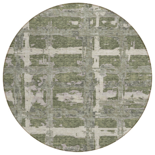 HomeRoots 5' Striped Indoor Outdoor Area Rug in Olive Green, Gray & Beige – Durable, Washable & Versatile Design 8' Round 584502