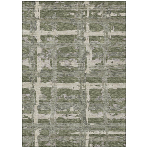 HomeRoots 5' Striped Indoor Outdoor Area Rug in Olive Green, Gray & Beige – Durable, Washable & Versatile Design 8' X 10' 584503