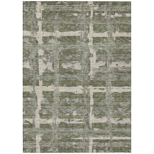 HomeRoots 5' Striped Indoor Outdoor Area Rug in Olive Green, Gray & Beige – Durable, Washable & Versatile Design 8' X 10' 584503