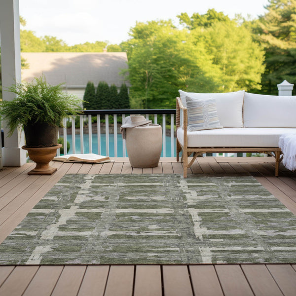 Homeroots 3' Stylish Beige Brown Taupe Striped Washable Area Rug For Indoor And Outdoor Comfort And Charm 9' X 12' Polyester 584504