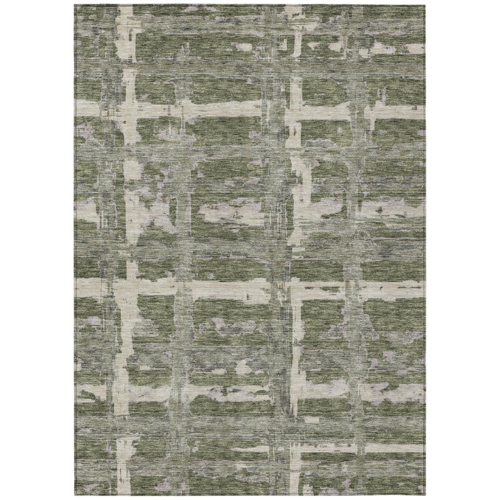 HomeRoots 5' Striped Indoor Outdoor Area Rug in Olive Green, Gray & Beige – Durable, Washable & Versatile Design 10' X 14' 584505