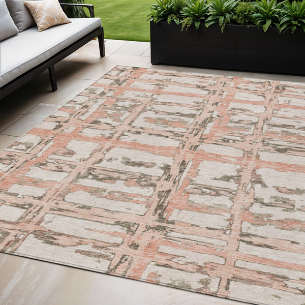 Homeroots 3' Stylish Beige Brown Taupe Striped Washable Area Rug For Indoor And Outdoor Comfort And Charm 5' X 8' Polyester 584507