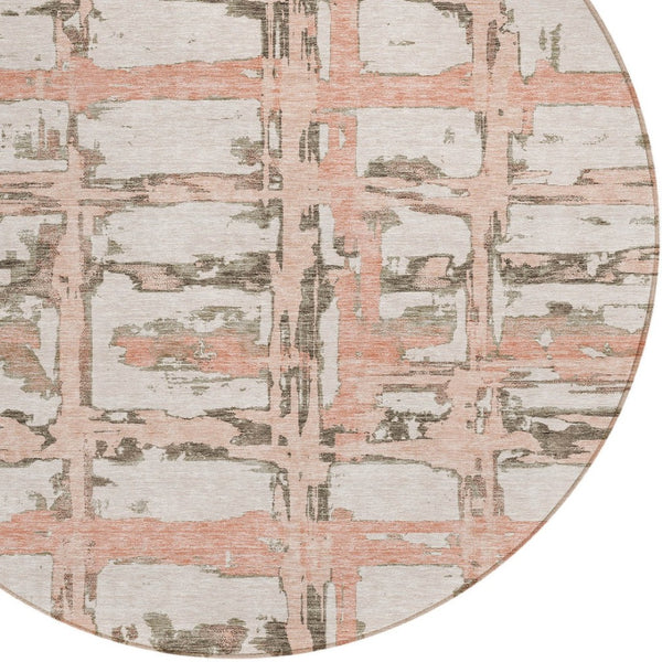 Homeroots 3' Stylish Beige Brown Taupe Striped Washable Area Rug For Indoor And Outdoor Comfort And Charm 8' Round Polyester 584508