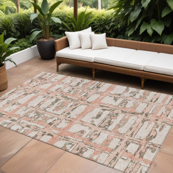 Homeroots 3' Stylish Beige Brown Taupe Striped Washable Area Rug For Indoor And Outdoor Comfort And Charm 8' X 10' Polyester 584509