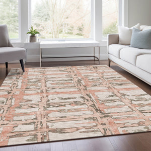 Homeroots 3' Stylish Beige Brown Taupe Striped Washable Area Rug For Indoor And Outdoor Comfort And Charm 8' X 10' Polyester 584509