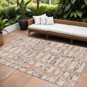 Homeroots 3' Stylish Beige Brown Taupe Striped Washable Area Rug For Indoor And Outdoor Comfort And Charm 10' X 14' Polyester 584511