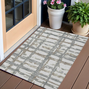 Homeroots 3' Stylish Beige Brown Taupe Striped Washable Area Rug For Indoor And Outdoor Comfort And Charm 3' X 5' Polyester 584518