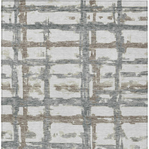 Homeroots 3' Stylish Beige Brown Taupe Striped Washable Area Rug For Indoor And Outdoor Comfort And Charm 5' X 8' Polyester 584519