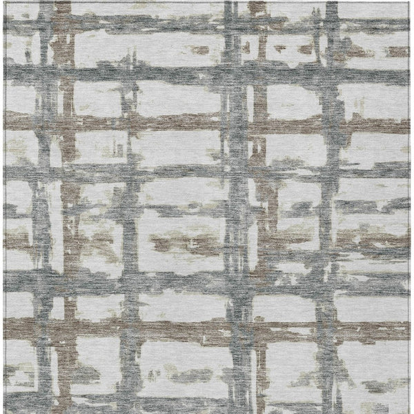 Homeroots 3' Stylish Beige Brown Taupe Striped Washable Area Rug For Indoor And Outdoor Comfort And Charm 5' X 8' Polyester 584519