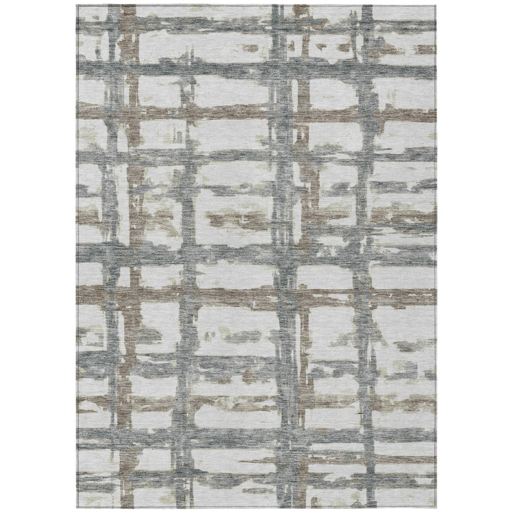 HomeRoots 5' Striped Washable Area Rug in Silver Taupe and Gray – Perfect for Indoor and Outdoor Spaces! 5' X 8' 584519