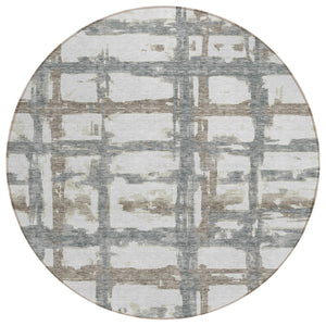 HomeRoots 5' Striped Washable Area Rug in Silver Taupe and Gray – Perfect for Indoor and Outdoor Spaces! 8' Round 584520