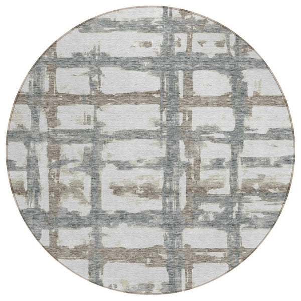 HomeRoots 5' Striped Washable Area Rug in Silver Taupe and Gray – Perfect for Indoor and Outdoor Spaces! 8' Round 584520