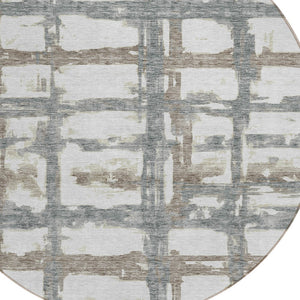 Homeroots 3' Stylish Beige Brown Taupe Striped Washable Area Rug For Indoor And Outdoor Comfort And Charm 8' Round Polyester 584520