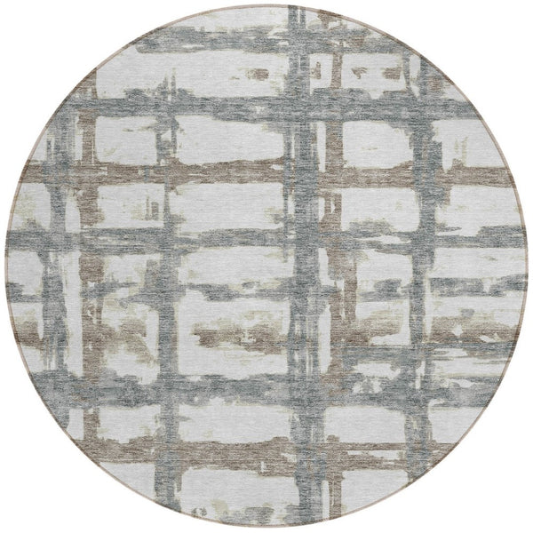 Homeroots 3' Stylish Beige Brown Taupe Striped Washable Area Rug For Indoor And Outdoor Comfort And Charm 8' Round Polyester 584520