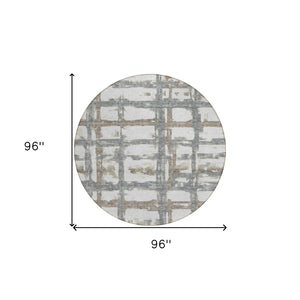 Homeroots 3' Stylish Beige Brown Taupe Striped Washable Area Rug For Indoor And Outdoor Comfort And Charm 8' Round Polyester 584520