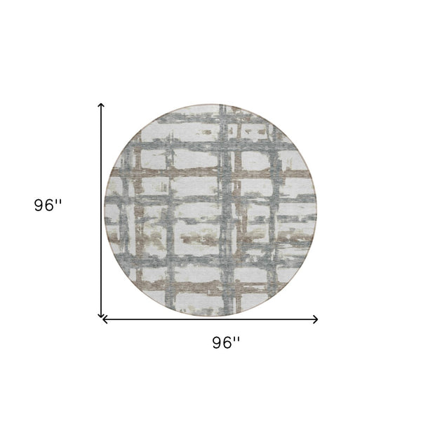 Homeroots 3' Stylish Beige Brown Taupe Striped Washable Area Rug For Indoor And Outdoor Comfort And Charm 8' Round Polyester 584520