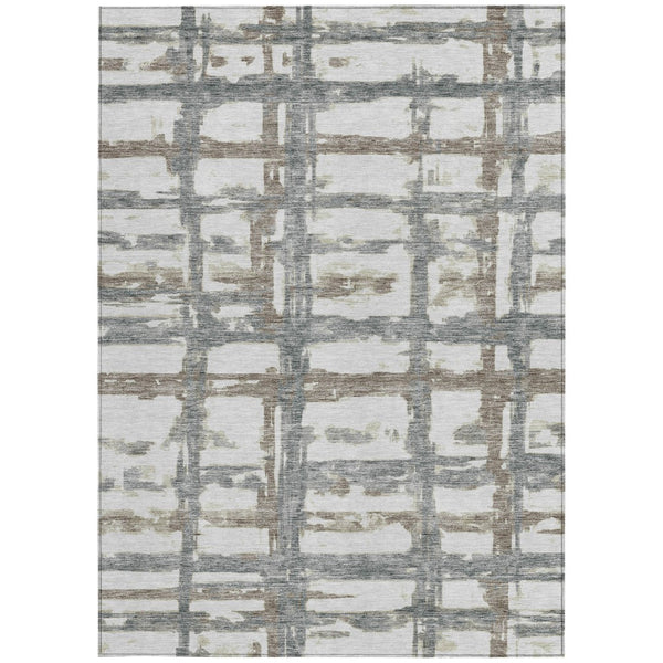 Homeroots 3' Stylish Beige Brown Taupe Striped Washable Area Rug For Indoor And Outdoor Comfort And Charm 8' X 10' Polyester 584521