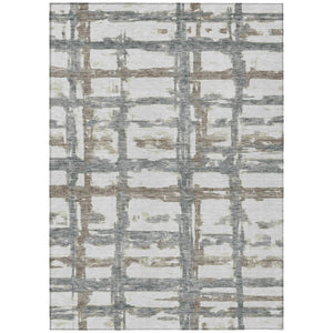 HomeRoots 5' Striped Washable Area Rug in Silver Taupe and Gray – Perfect for Indoor and Outdoor Spaces! 8' X 10' 584521