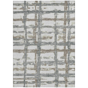 Homeroots 3' Stylish Beige Brown Taupe Striped Washable Area Rug For Indoor And Outdoor Comfort And Charm 10' X 14' Polyester 584523