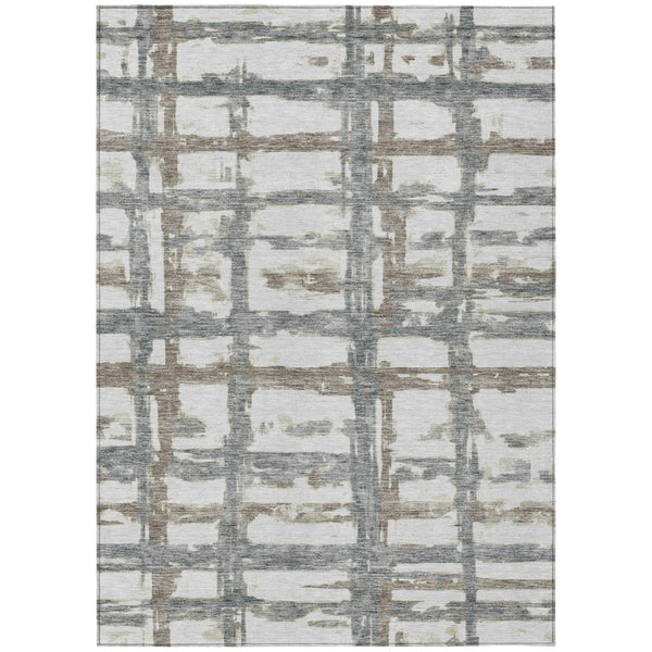 HomeRoots 5' Striped Washable Area Rug in Silver Taupe and Gray – Perfect for Indoor and Outdoor Spaces! 10' X 14' 584523