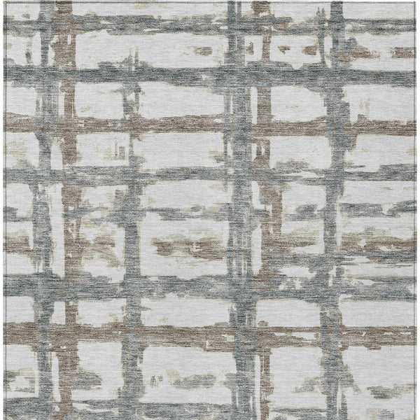 Homeroots 3' Stylish Beige Brown Taupe Striped Washable Area Rug For Indoor And Outdoor Comfort And Charm 10' X 14' Polyester 584523