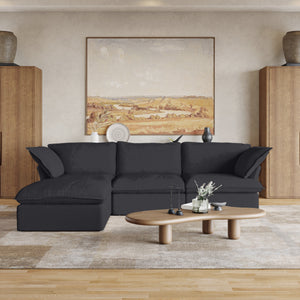 English Elm Sky Cloud Sectional Sofa with Cloud-Like Comfort, Modular L-Shaped Velvet Seating, Removable Covers, Storage Ottoman Black B341S00018
