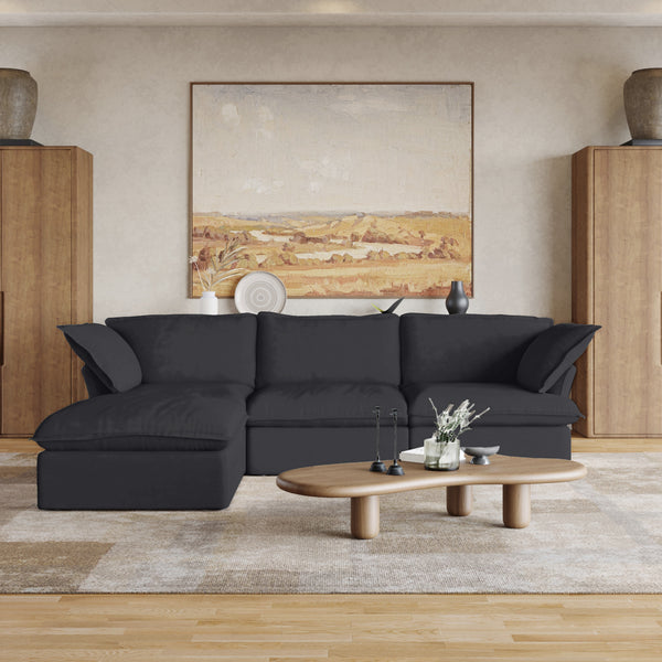 English Elm Sky Cloud Sectional Sofa with Cloud-Like Comfort, Modular L-Shaped Velvet Seating, Removable Covers, Storage Ottoman Black B341S00018